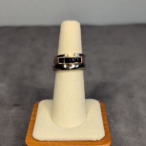 Black Onyx Stackable Band Ring Set (3) Goldtone